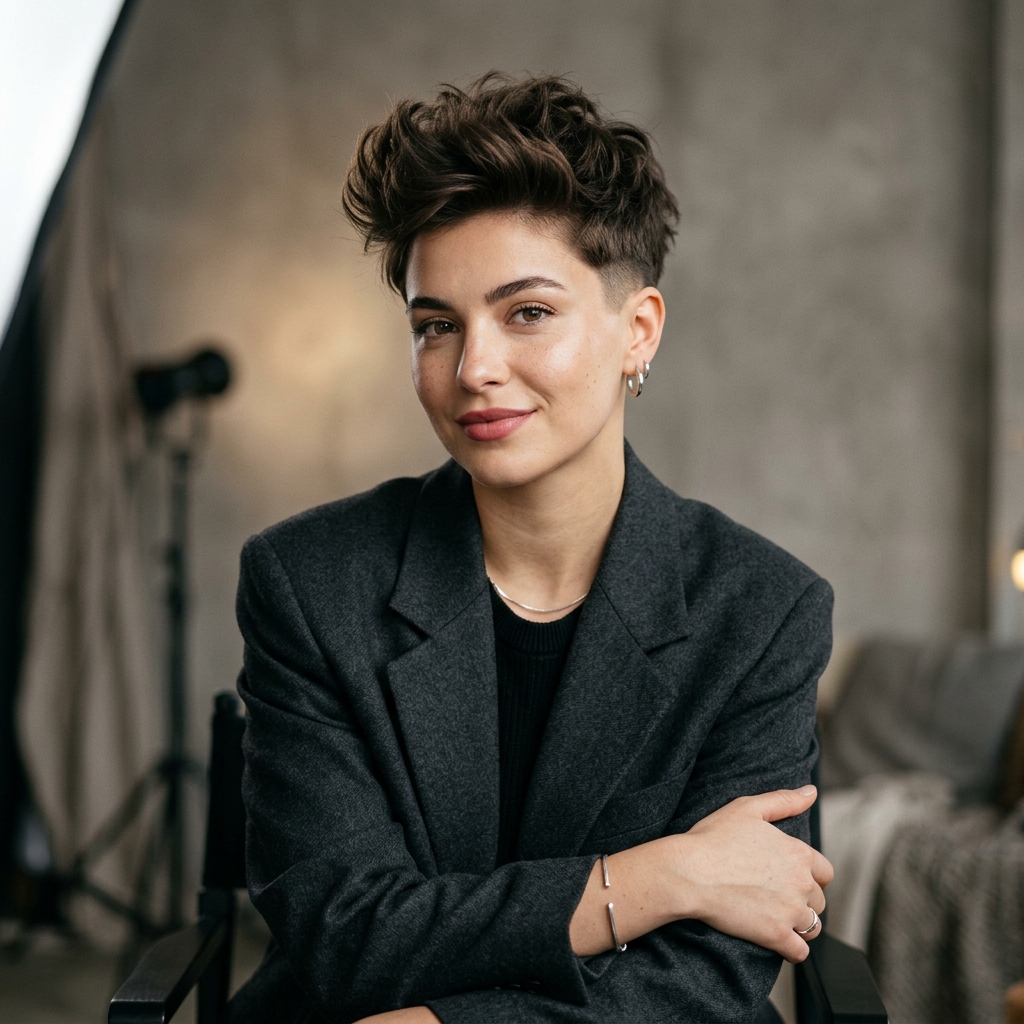 The Edgy Pixie Cut on a round face