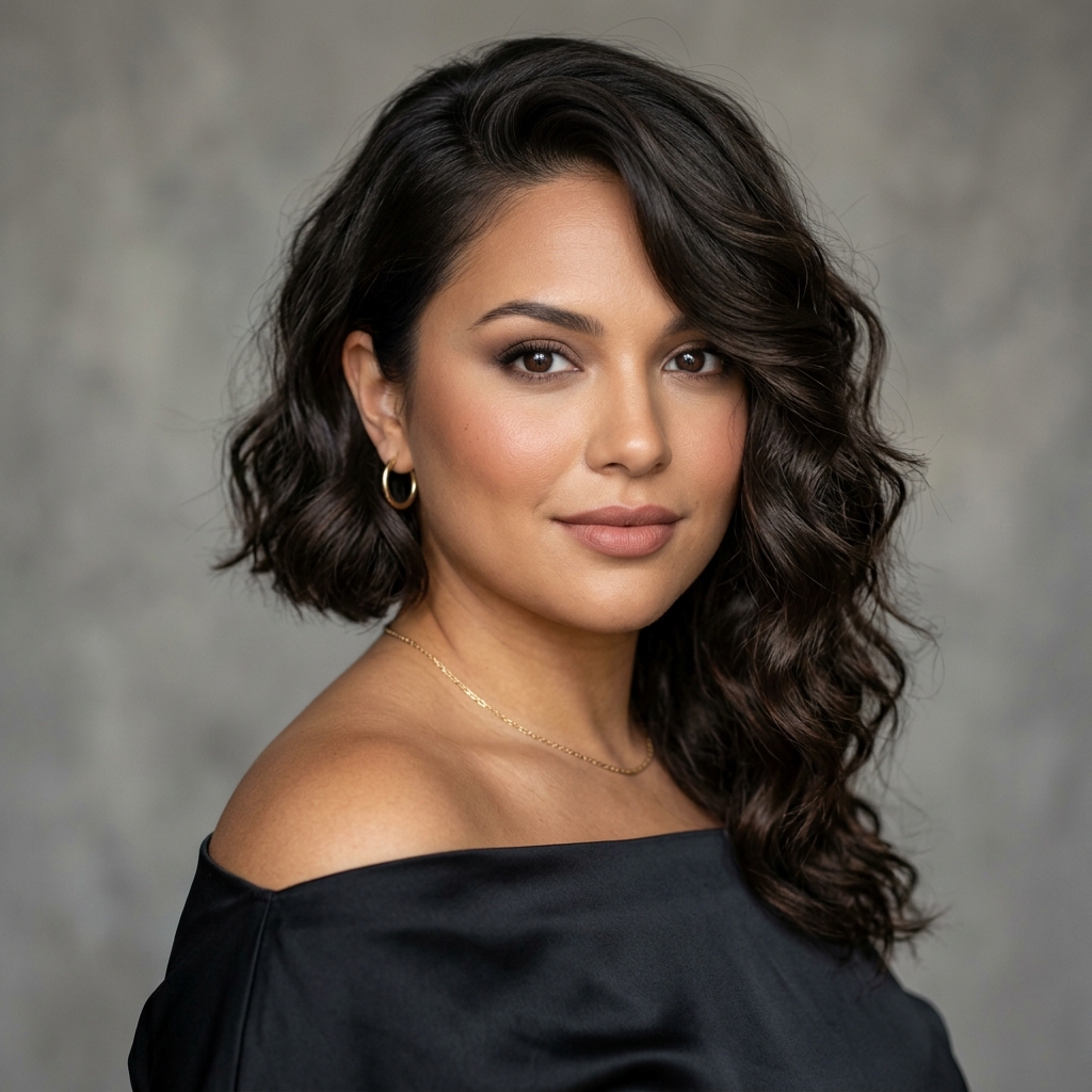 Wavy Asymmetrical Bob on a round face